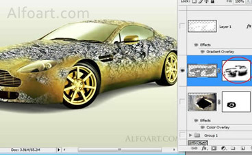 Golden cover Aston Martin Vantage, beauty design, gold foil effect.