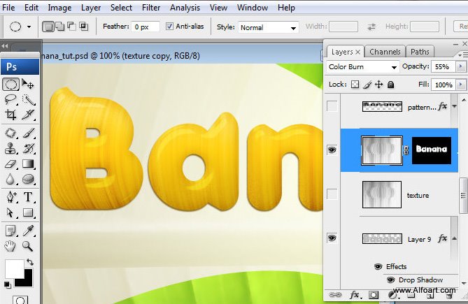 Banana 3D text effect, yellow text, fruit text effect in photoshop, free psd file, funny and cute text