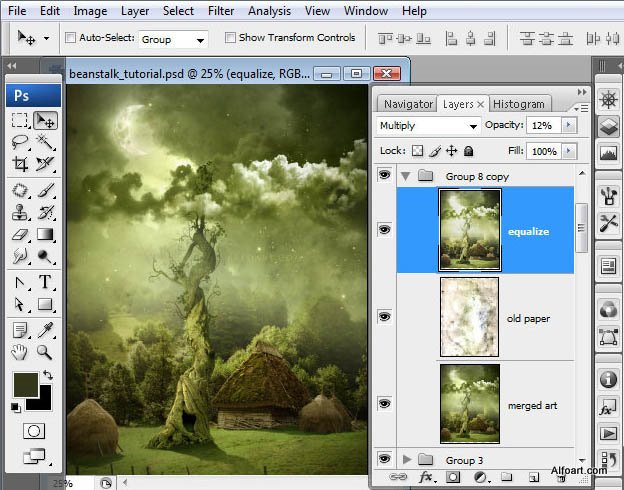 Fairy night. Beanstalk.Green, Beanstalk, theme, Green, fairy, tale, illustration, mystery, night, moon