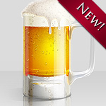 Cold Beer Glass Illustration. Foam texture and dewy glass effect plus icons set