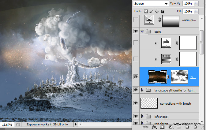 Christmas Dream Fairy night with the crescent above the clouds. Moon or crescent 3D model