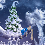 Learn how to create fairy tale style landscape with Christmas tree, Crescent Moon, surrealistic snow fountain
