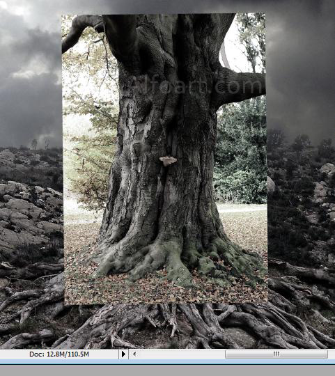 Dark landscape tutorial, mysterious, horror pictures and images, mystic, night, Ghost dog, Photo manipulations, digital art, collage, treasure, Mysterious tree