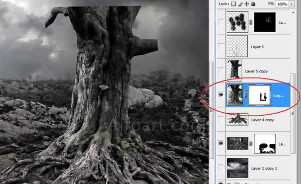 Dark landscape tutorial, mysterious, horror pictures and images, mystic, night, Ghost dog, Photo manipulations, digital art, collage, treasure, Mysterious tree