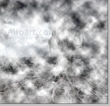 Dark landscape tutorial, mysterious, horror pictures and images, mystic, night, Ghost dog, Photo manipulations, digital art, collage, treasure, Mysterious tree