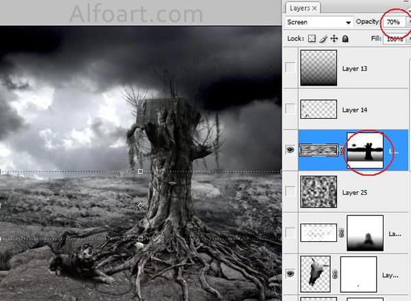 Dark landscape tutorial, mysterious, horror pictures and images, mystic, night, Ghost dog, Photo manipulations, digital art, collage, treasure, Mysterious tree