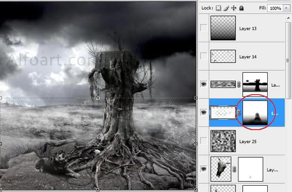 Dark landscape tutorial, mysterious, horror pictures and images, mystic, night, Ghost dog, Photo manipulations, digital art, collage, treasure, Mysterious tree