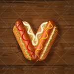 Hot dog text effect. Letter V
