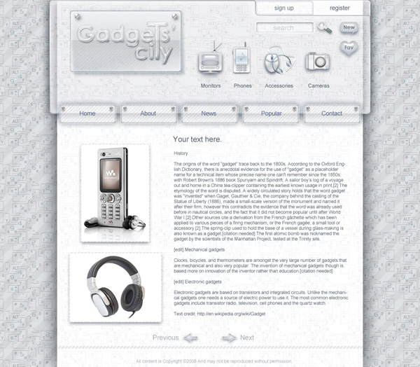 Design for gadgets web site. Gadgets City.