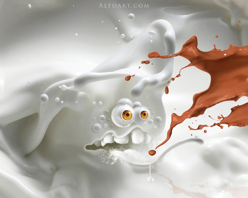 Design abstract human manipulation with milk/liquid texture in.