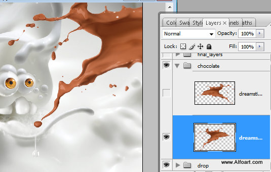 milk and chocolate, photoshop, splashes, monster, eyesballs, bubbles, cartoon character, cute, drops, hot chocolate, liquid