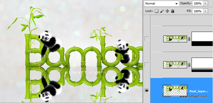 Cute baby panda & Bamboo text effect Pandas and realistic fresh and green bamboo plant illustration