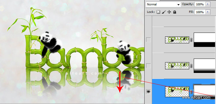 Cute baby panda & Bamboo text effect Pandas and realistic fresh and green bamboo plant illustration