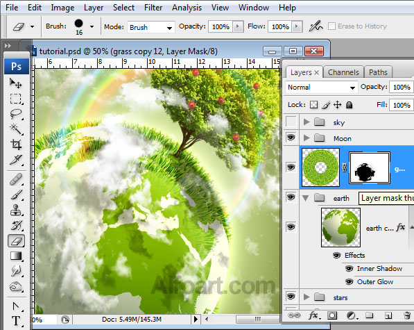 Earth Day. Green Planet. free wallpaper, Earth Day, Green Planet, Moon, photoshop, white clouds, fantasy. psd file, cosmos, cosmo, stars, milky way