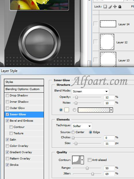 Sony Ericsson S500 Cell phone interface. Photoshop Tutorial