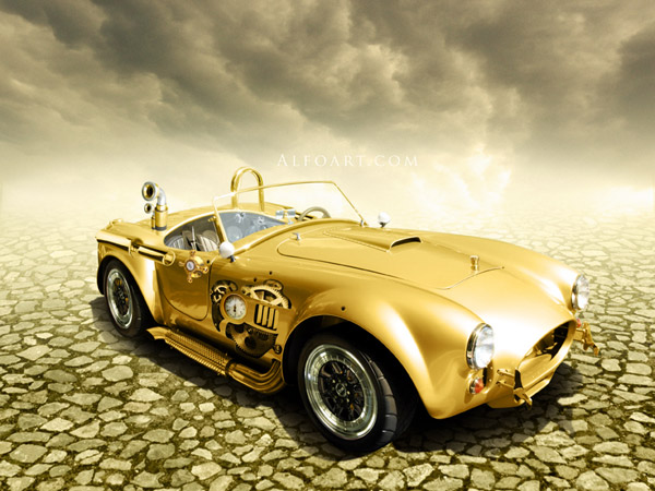 Steampunk golden car