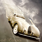 Luxury retro car poster with paint splashing effect. Talbot-Lago T-150 CSS