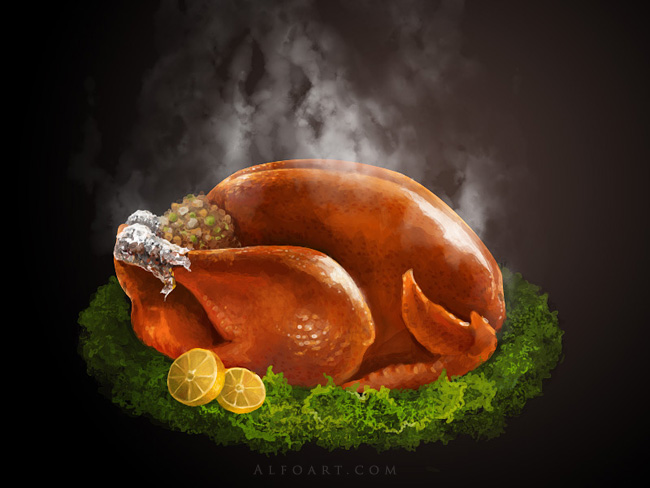 Awesome digital Roasted Thanksgiving turkey illustration in Photoshop