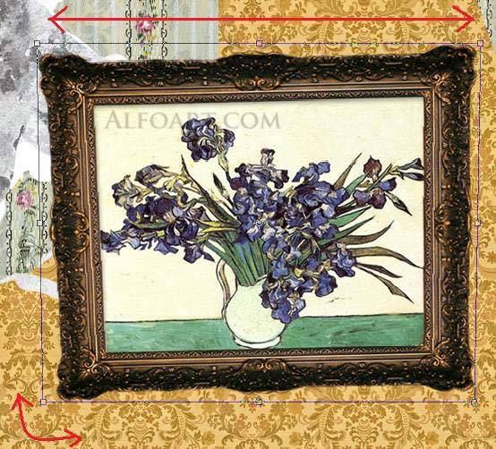 Vintage wallpaper effect. Old interior with Van Gogh picture.