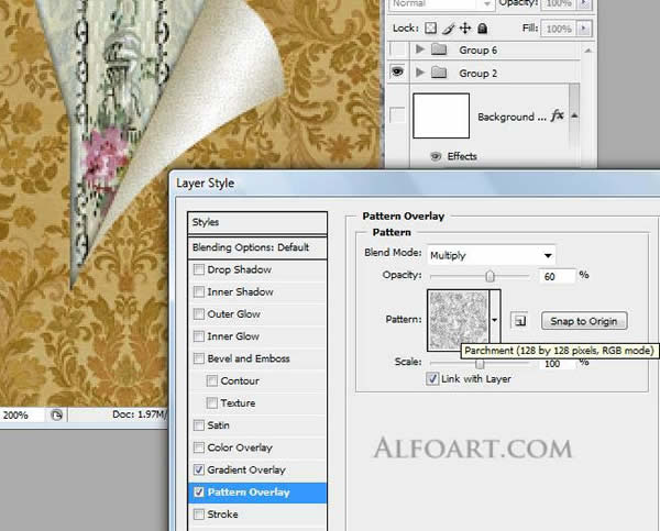 Vintage wallpaper effect. Old interior with Van Gogh picture.