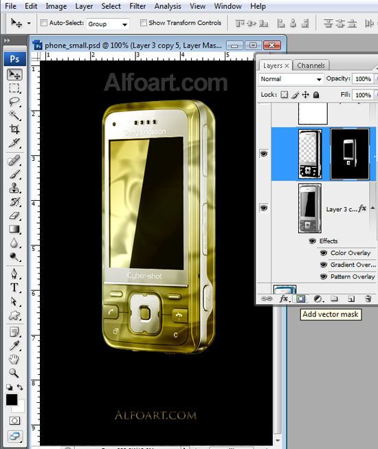 Cocept design, Golden cell phone fragmented into words and sounds. 