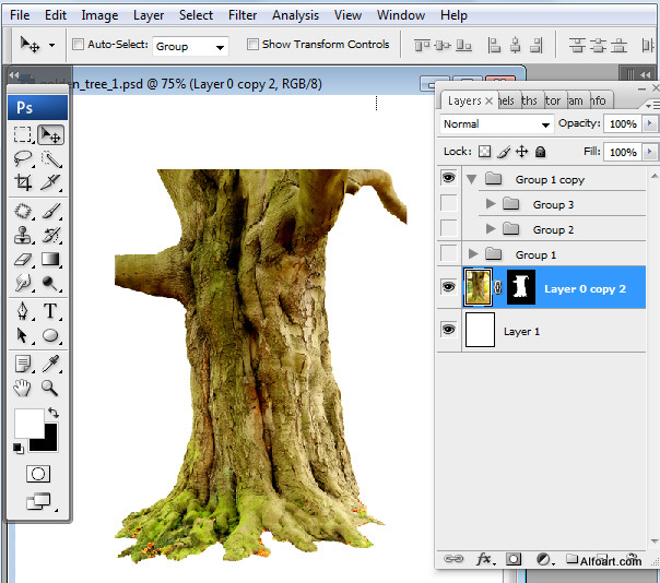 Golden apple tree. Magic scene. Adobe Photoshop Tutorial.