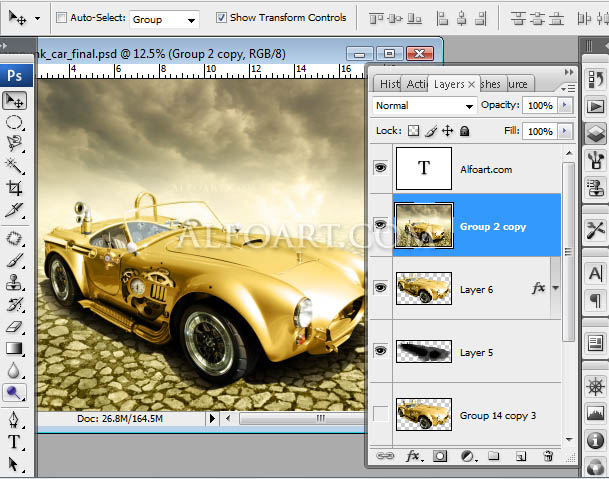 steampunk golden car digital illustration