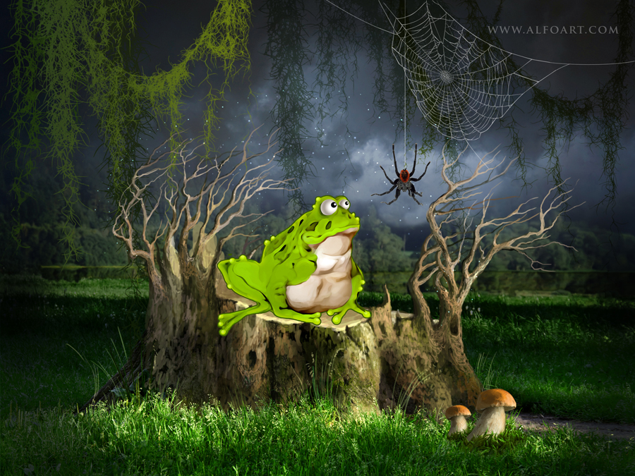 Create funny toad, frog cartoon illustration from the photo manipulation  with Photoshop tools